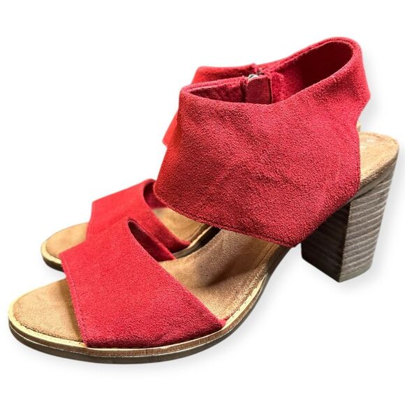 TOMS Women’s Red Suede Majorca Cutout Slingback Block Heel Sandals Size 7.5 - Picture 4 of 9